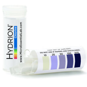 Hydrion CM-240V Chlorine Test Strips to measure the concentration of free available chlorine in sanitizing solutions