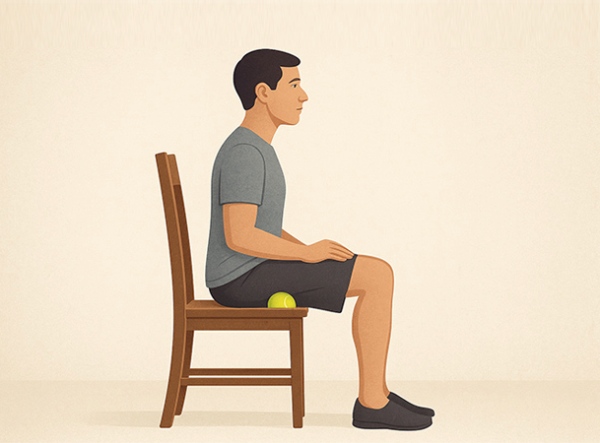 Tennis ball under thighs