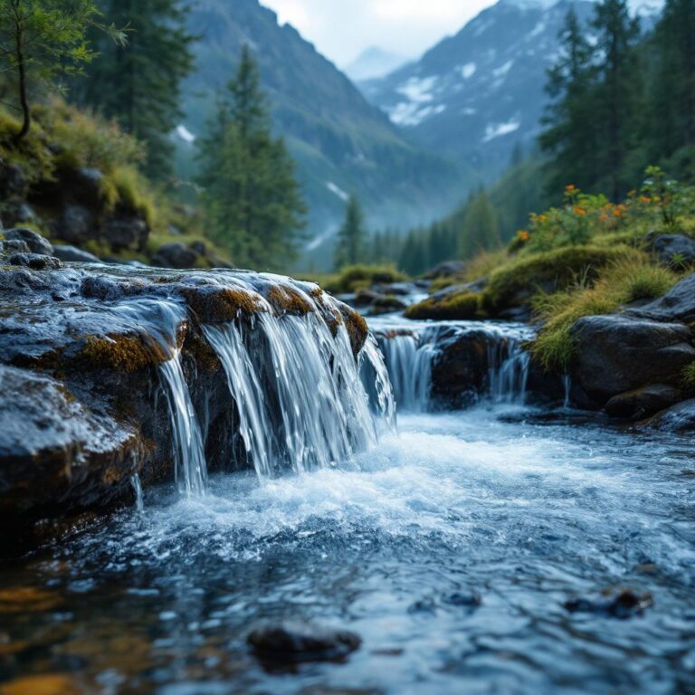 Fresh clean water flowing mountain spring