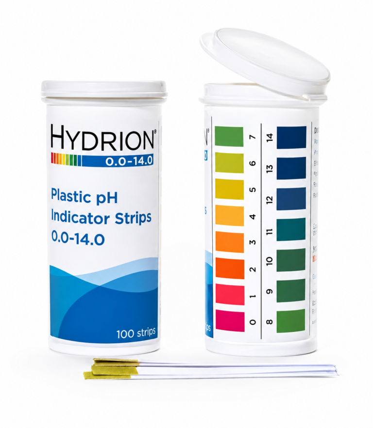 Hydrion (9800) 0-14 pH Plastic Test Strips Front_Back