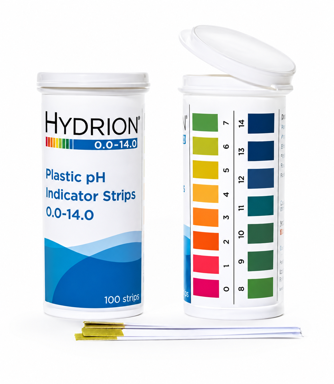 Hydrion (9800) 0-14 pH Plastic Test Strips Front_Back