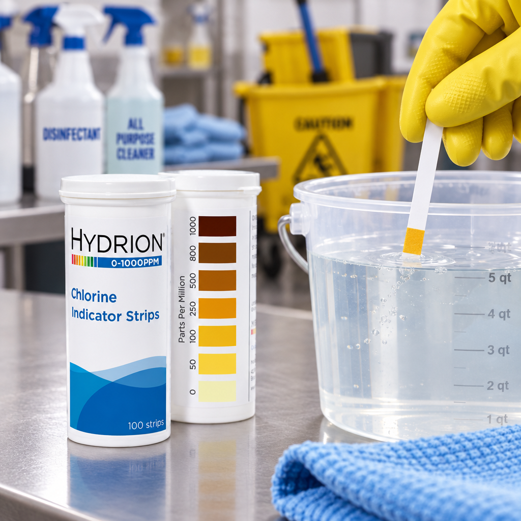 Hydrion CH-1000 being used to measure the concentration of free chlorine in water and sanitising disinfecting solutions